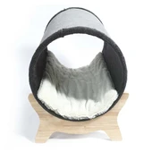 M-Pets Tunnel Elevated Ahşap Ayaklı Kedi Yatağı Gri 47x47x26Cm - 2