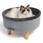 M-Pets Round Elevated Ahşap Ayaklı Kedi Yatağı Gri 47x47x26Cm - 2