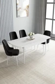 Loft Beyaz 80x132 Açılabilir Mdf Masa Yemek Odası Takımı, Mutfak Takımı 4 Adet Sandalye Siyah - 2