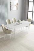 Loft Beyaz 80x132 Açılabilir Mdf Masa Yemek Odası Takımı, Mutfak Takımı 4 Adet Sandalye Krem - 2