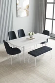 Loft Beyaz 80x132 Açılabilir Mdf Masa Yemek Odası Takımı, Mutfak Takımı 4 Sandalye, 1 Bench Antrasit - 2