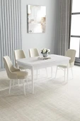 Loft Beyaz 80x132 Açılabilir Mdf Masa Yemek Odası Takımı, Mutfak Takımı 4 Adet Sandalye Krem - 1