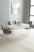 Loft Beyaz 80x132 Açılabilir Mdf Masa Yemek Odası Takımı, Mutfak Takımı 4 Adet Sandalye Cappucino - 1