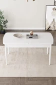 Loft Beyaz 80x132 Açılabilir Mdf Masa Yemek Odası Takımı, Mutfak Takımı 4 Adet Sandalye Cappucino - 4