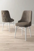 Loft Beyaz 80x132 Açılabilir Mdf Masa Yemek Odası Takımı, Mutfak Takımı 4 Adet Sandalye Cappucino - 3