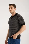 Erkek Polo Yaka Links  Örgü Dokulu Siyah Kısa Kollu Triko Tişört thumbnail 3