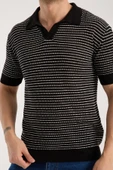 Erkek Polo Yaka Links  Örgü Dokulu Siyah Kısa Kollu Triko Tişört thumbnail 1