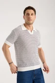 Erkek Polo Yaka Links  Örgü Dokulu Beyaz Kısa Kollu Triko Tişört thumbnail 4