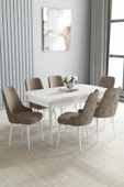Loft Beyaz 80x132 Açılabilir Mdf Masa Yemek Odası Takımı, Mutfak Takımı 6 Sandalye Cappucino - 1