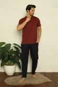 Moda Çizgi Erkek Bordo 3'lü Pijama Takım 6824 thumbnail 2