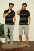 Moda Çizgi Erkek Siyah 3'lü Pijama Takım 6823 thumbnail 1