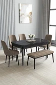Loft Siyah Mermer 80x132 Açılabilir Mdf Masa Yemek Odası Takımı, Mutfak Takımı 4 Sandalye, 1 Bench Cappucino - 1