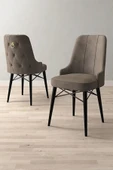 Loft Siyah Mermer 80x132 Açılabilir Mdf Masa Yemek Odası Takımı, Mutfak Takımı 4 Adet Sandalye Cappucino - 3