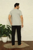 Moda Çizgi Erkek Gri V Yaka 3'lü Pijama Takım 6822 thumbnail 5