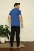 Moda Çizgi Erkek Sax V Yaka 3'lü Pijama Takım 6822 - 5