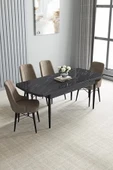 Loft Siyah Mermer 80x132 Açılabilir Mdf Masa Yemek Odası Takımı, Mutfak Takımı 4 Adet Sandalye Cappucino - 2