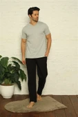 Moda Çizgi Erkek Gri V Yaka 3'lü Pijama Takım 6822 thumbnail 4