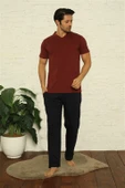 Moda Çizgi Erkek Bordo V Yaka 3'lü Pijama Takım 6822 - 2