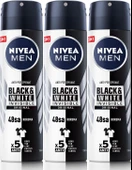 NIVEA MEN Erkek Sprey Deodorant Black&White Invisible Original Ter ve Ter Kokusuna Karşı 72 Saat Anti-perspirant Koruma 150ml x3 Adet - 1