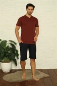 Moda Çizgi Erkek Bordo V Yaka 3'lü Pijama Takım 6822 - 3