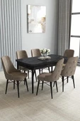 Loft Siyah Mermer 80x132 Açılabilir Mdf Masa Yemek Odası Takımı, Mutfak Takımı 6 Sandalye Cappucino - 1