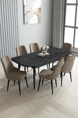 Loft Siyah Mermer 80x132 Açılabilir Mdf Masa Yemek Odası Takımı, Mutfak Takımı 6 Sandalye Cappucino - 2