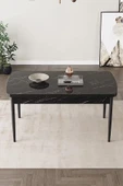 Loft Siyah Mermer 80x132 Açılabilir Mdf Masa Yemek Odası Takımı, Mutfak Takımı 6 Sandalye Siyah - 4