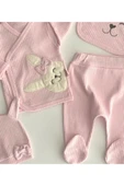 Ayıcık Nakışlı Desen 5 Parça Bebek Takımı Pembe Esnek Dokuma 5 Parça Düz Casual - 2