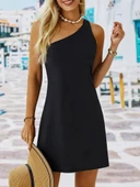 Kadın Tek Omuz Askılı Krep Mini Elbise thumbnail 3