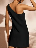 Kadın Tek Omuz Askılı Krep Mini Elbise thumbnail 5