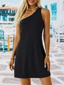 Kadın Tek Omuz Askılı Krep Mini Elbise thumbnail 4