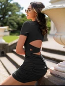 Kadın Kısa Kollu Bel çapraz Detay Dekolteli Eteği Büzgülü Sandy Mini Elbise thumbnail 6