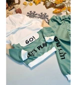 Erkek Çocuk Kapüşonlu Lets Go Yazılı Takım Yeşil Bej thumbnail 1