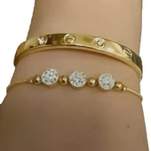 Altın Renk Kombin Bileklik Seti Cartier Taşlı Bileklik Ve Zirkon Macun Bileklik thumbnail 5