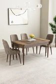 Mabel Barok Desen 80x132 Açılabilir Mdf Masa Yemek Odası Takımı, Mutfak Takımı 4 Adet Sandalye Cappucino - 1