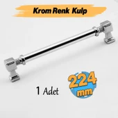 Krom Renk Talas Metal 224 mm 22.4 cm Düz Kulp Mobilya Mutfak Çekmece Dolap Kulpu Kulbu Kulpları thumbnail 1