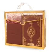 Şal + Seccade + Tesbih + Kuran Hediye Seti (Çanta Boy, Asetat Çanta, Bordo) thumbnail 2