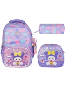 Relaxion Kabartmalı Kuromi Figürlü Pullu 3'Lü İlkokul Çantası Beslenme Kalemlik Seti 1370 - 1