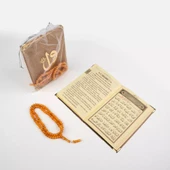 Tesbih + Yasin Hediye Seti (Çanta Boy, Tül Keseli, Gül Kokulu, Gold) - 2
