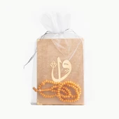 Tesbih + Yasin Hediye Seti (Çanta Boy, Tül Keseli, Gül Kokulu, Gold) - 1