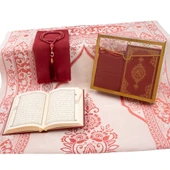Şal + Seccade + Tesbih + Kuran Hediye Seti (Çanta Boy, Asetat Çanta, Bordo) thumbnail 3