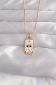 316L Çelik Gold Renk Beyaz Mineli Göz Figür Tarot Kolye - TJ-BKO9037 thumbnail 1