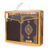 Şal + Seccade + Tesbih + Kuran Hediye Seti (Çanta Boy, Asetat Çanta, Lacivert) - 2