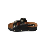 YAZKIŞ Kadın Siyah Ten Cilt Üzeri Altın Detaylı Çift Bantlı Geniş Taraklı 4cm Rahat Taban Terlik thumbnail 7