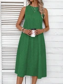 Kadın Kolsuz Bisiklet Yaka Cepli Midi Keten Elbise thumbnail 1