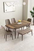 Mabel Barok Desen 80x132 Açılabilir Mdf Masa Yemek Odası Takımı, Mutfak Takımı 4 Sandalye, 1 Bench Cappucino - 2
