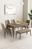 Mabel Barok Desen 80x132 Açılabilir Mdf Masa Yemek Odası Takımı, Mutfak Takımı 4 Sandalye, 1 Bench Cappucino - 1