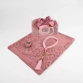 Tesbih + Dantelli Şal + Zikirmatik Hediye Seti (Asetat Kutulu, Pembe) - 2