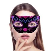 CEYLAN ADAM   Siyah Kadife Kaplama Üzeri Pembe Mavi Sim İşlemeli Kedi Maskesi 20x13 cm thumbnail 1