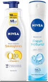 NIVEA Kadın Sprey Deodorant Fresh Natural 150ml, Q10 Sıkılaştırıcı ve Nemlendirici Vücut Losyonu 400ml - 1